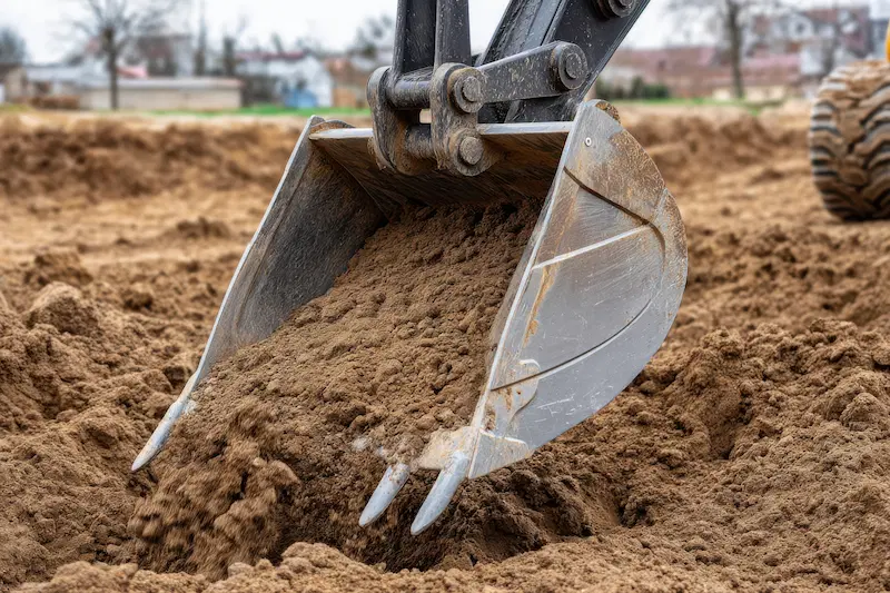 Excavation at a construction site with heavy machinery