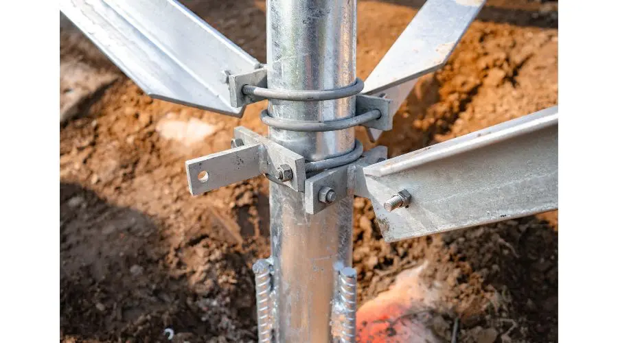 Close view of a screw pile and braces