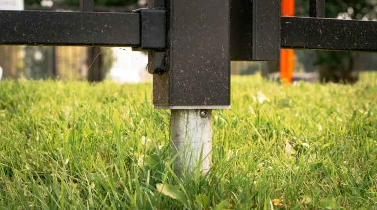 Close up shot of a screw pile attached to a fence
